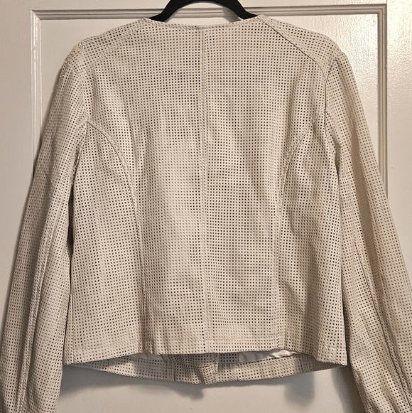 Women's Ivory White Vintage Faux Leather Jacket - Picture 3 of 7